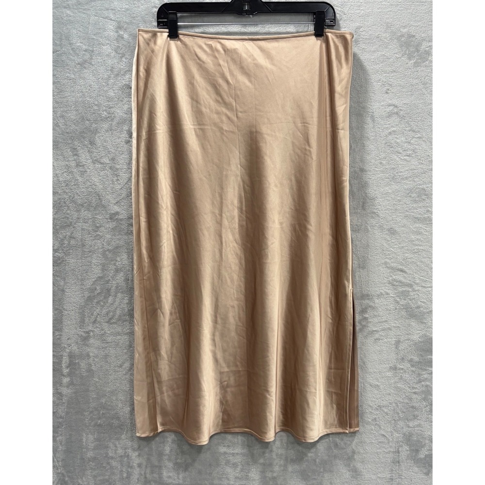 Old Navy Womens Satin Midi Skirt XL Tan Champagne Quiet Luxury Capsule Wardrobe
